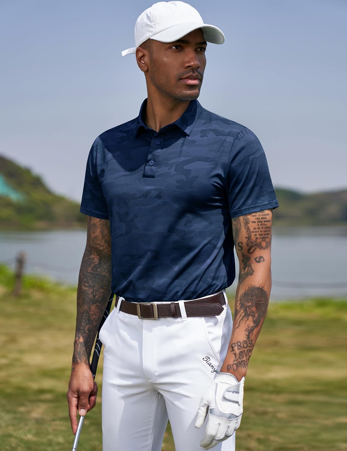 TAPULCO Mens Quick Dry Polo Shirts Camouflage Pattern Performance Athletic Lightweight Breathable Casual Golf Tshirts