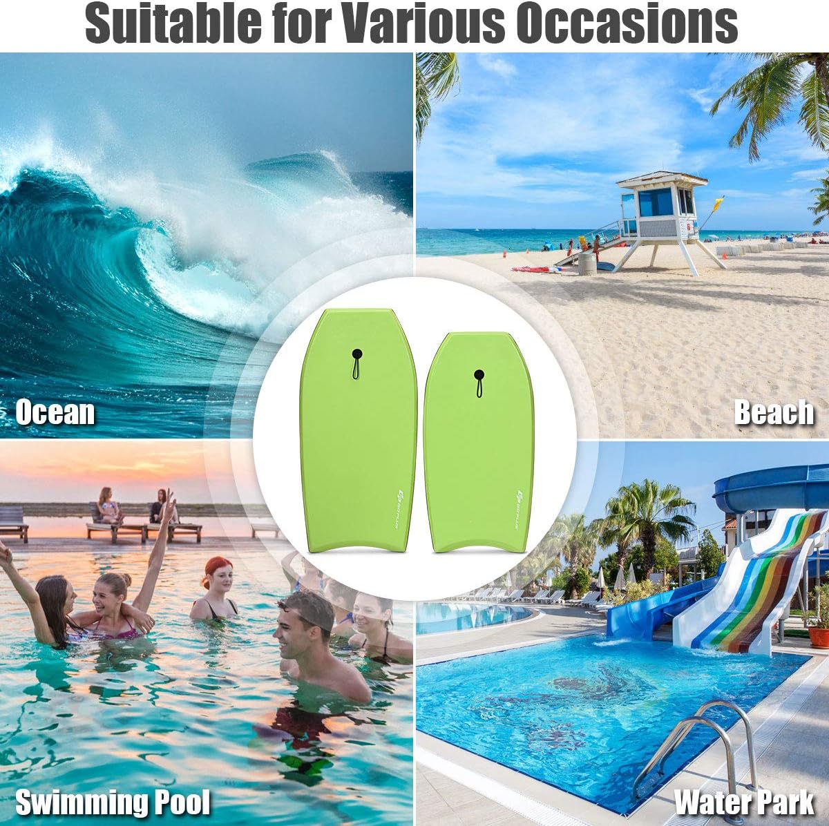 Goplus 41''/37''/33'' Lightweight Body Board for Beach, Surf Board with EPS Core, XPE Deck, HDPE Slick Bottom, Wrist Leash, Bodyboard for Kids Adults Surfing