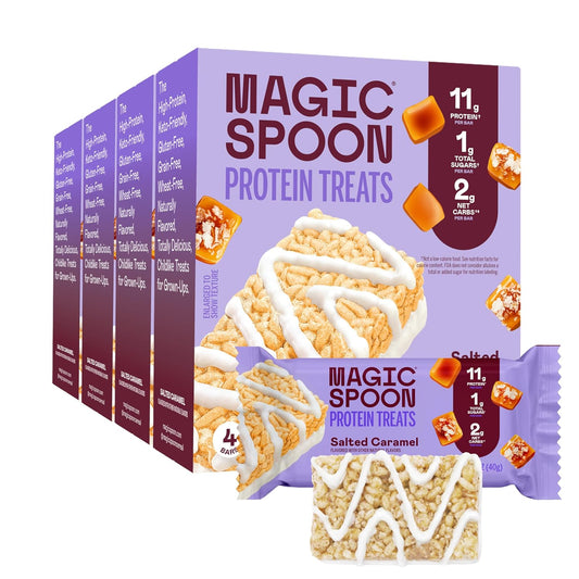 MAGIC SPOON Treats - High Protein, Low Carb, Keto Friendly, Low Sugar, Gluten Free, Crispy Protein Bar Cereal Bar, On-The-Go Healthy Snack (Salted Caramel, 16 Bars)