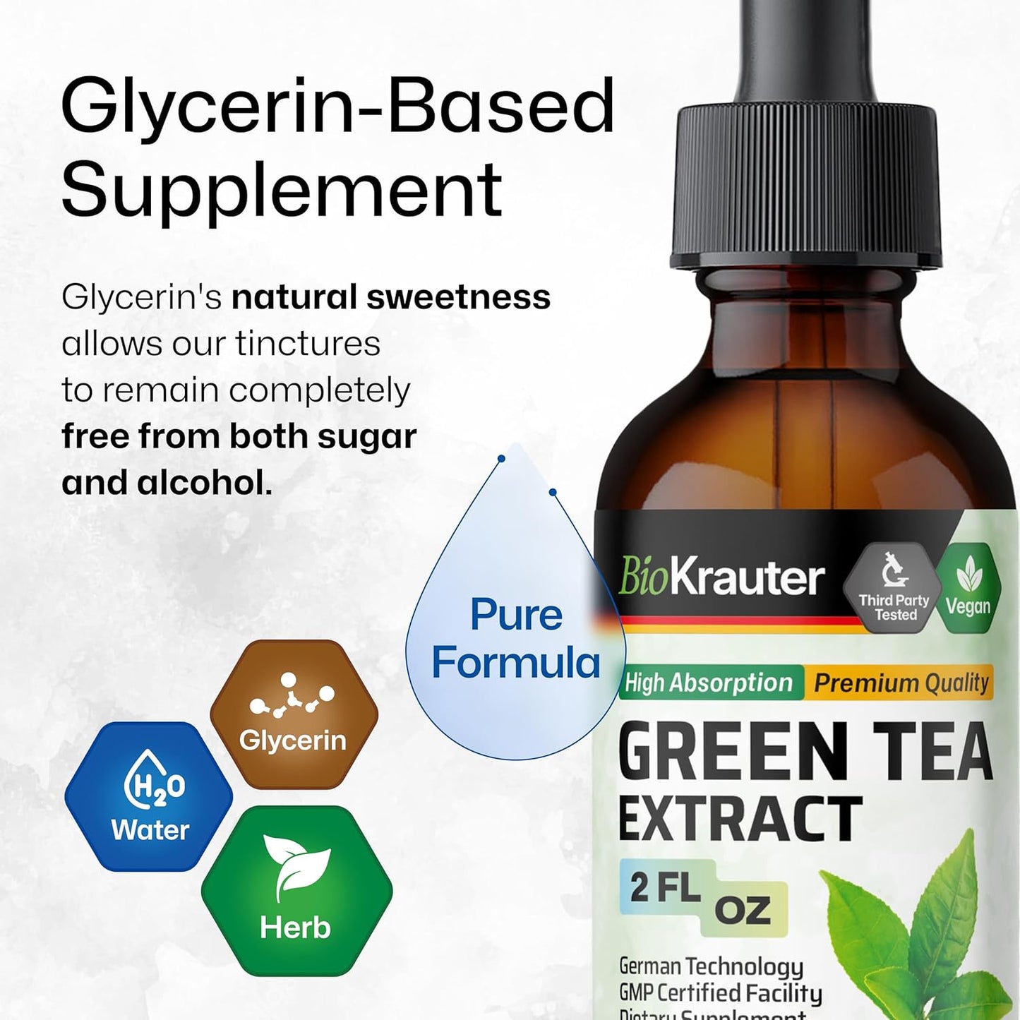 BIO KRAUTER Green Tea Extract Liquid Drops - Green Tea Supplements - Antioxidant Source - Alcohol and Sugar Free - 2 Fl.Oz.