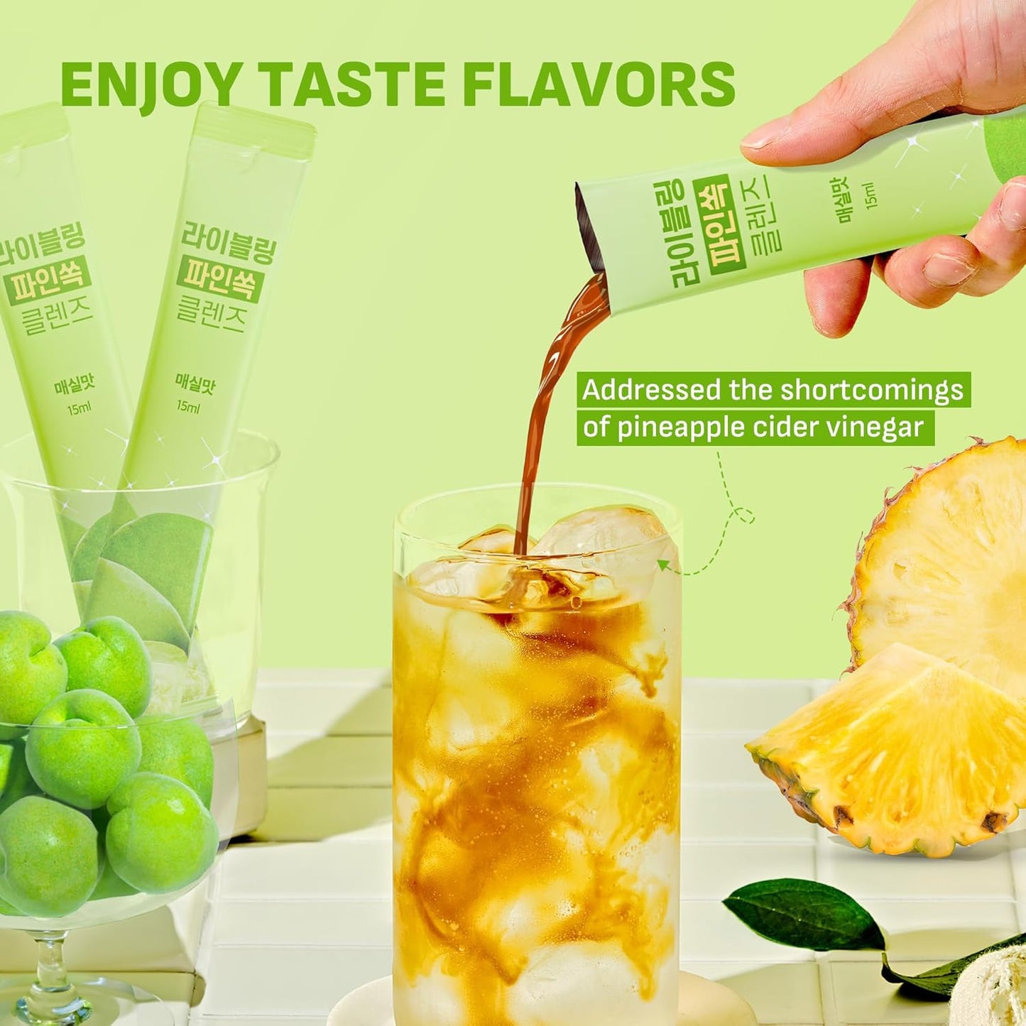[Liveling] Pineapple Cider Vinegar Drink Stick – Korean-Plum Flavor | Supports Digestion, Daily Cleanse, Sugar-Free, Low-Calorie, Portable On-The-Go Packets (30 sticks)