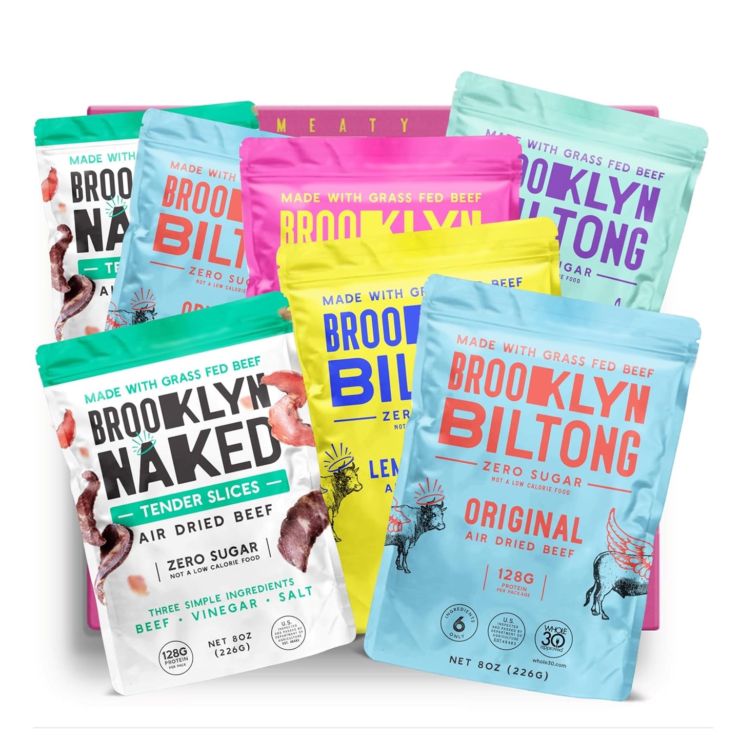 Brooklyn Biltong Carnivore Holiday Gift Snack Box, Air Dried Grass Fed Beef, South African Beef Jerky - Whole30, Paleo, Keto, Gluten Free, Made in USA