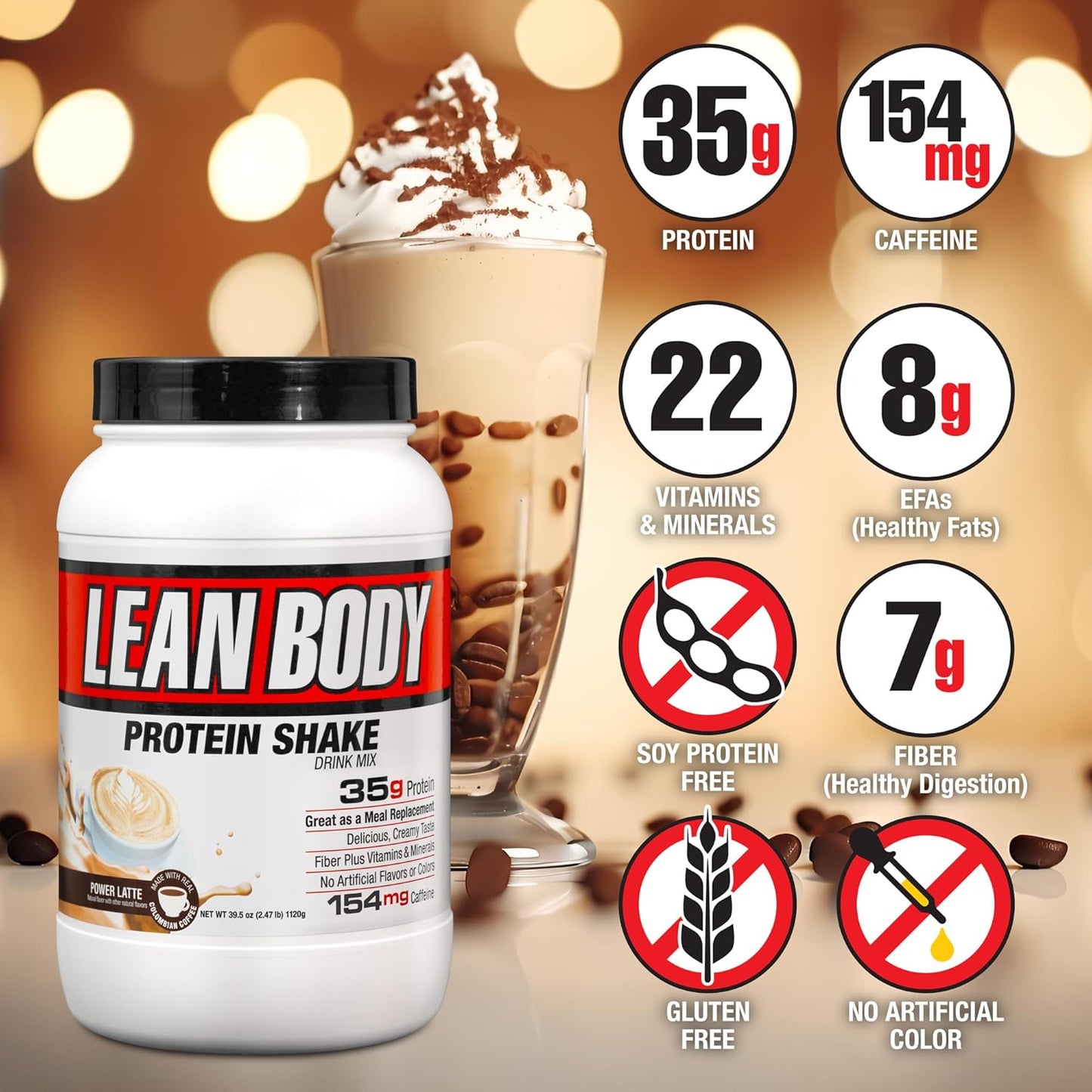 Labrada Lean Body MRP with Premium Columbia Coffee (154mg of Caffeine), Power Latte, 2.47LB Tub Packaging May Vary