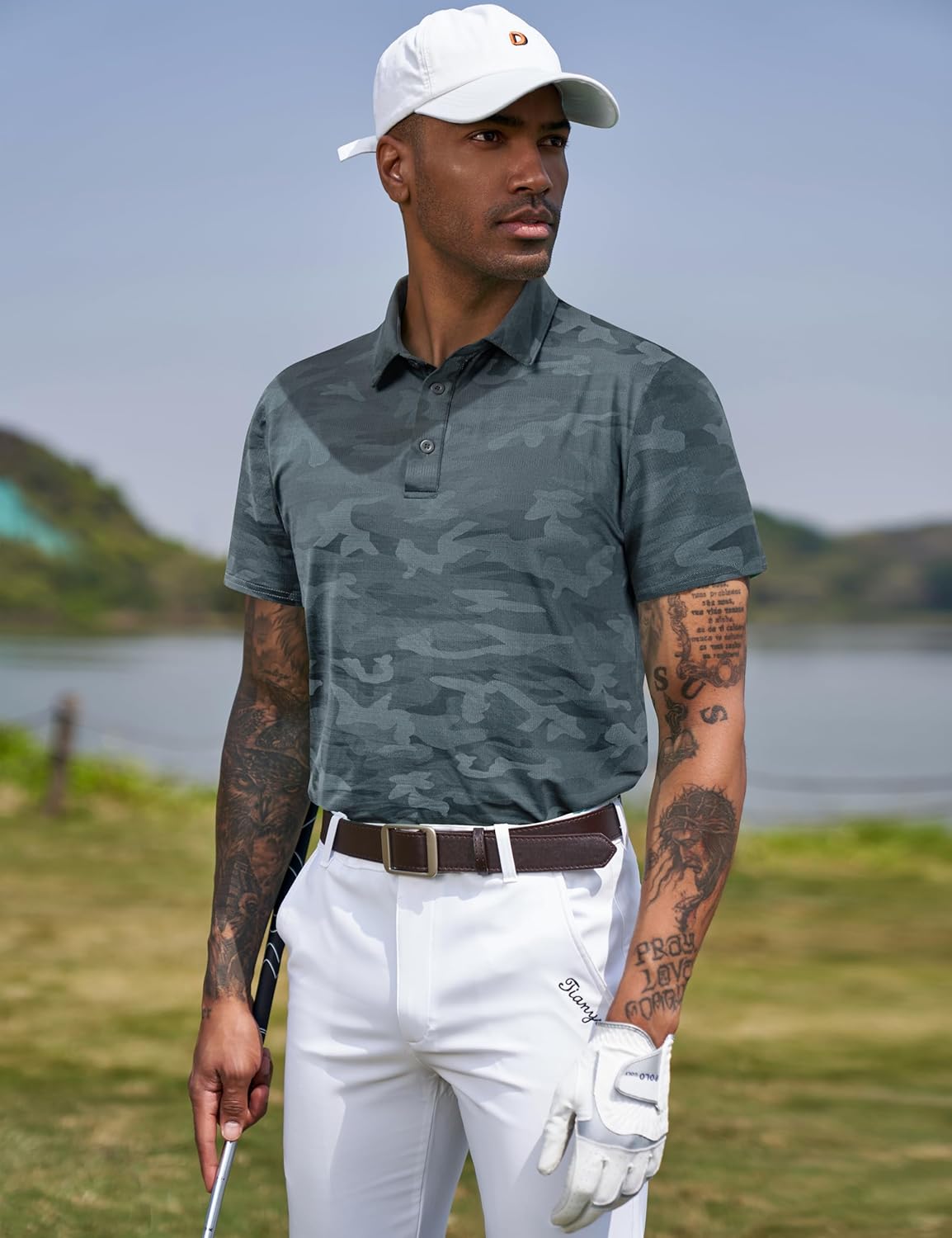 TAPULCO Mens Quick Dry Polo Shirts Camouflage Pattern Performance Athletic Lightweight Breathable Casual Golf Tshirts