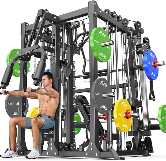 Smith Machine Power Rack Multifunctional Power Cage Deep Squat Rack Cable Crossover System Selectable More Training Attachment for Garage & Home Gym