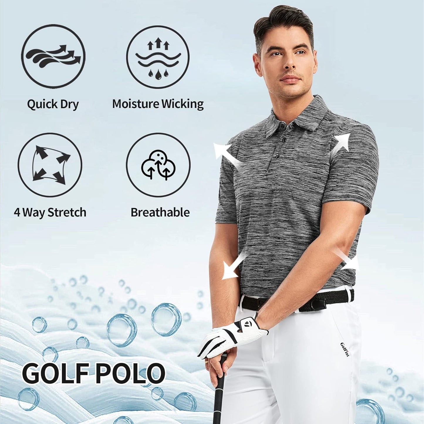 Damipow Premium Golf Shirts for Men Dry Fit Performance Polo Short Sleeve Collared Shirt