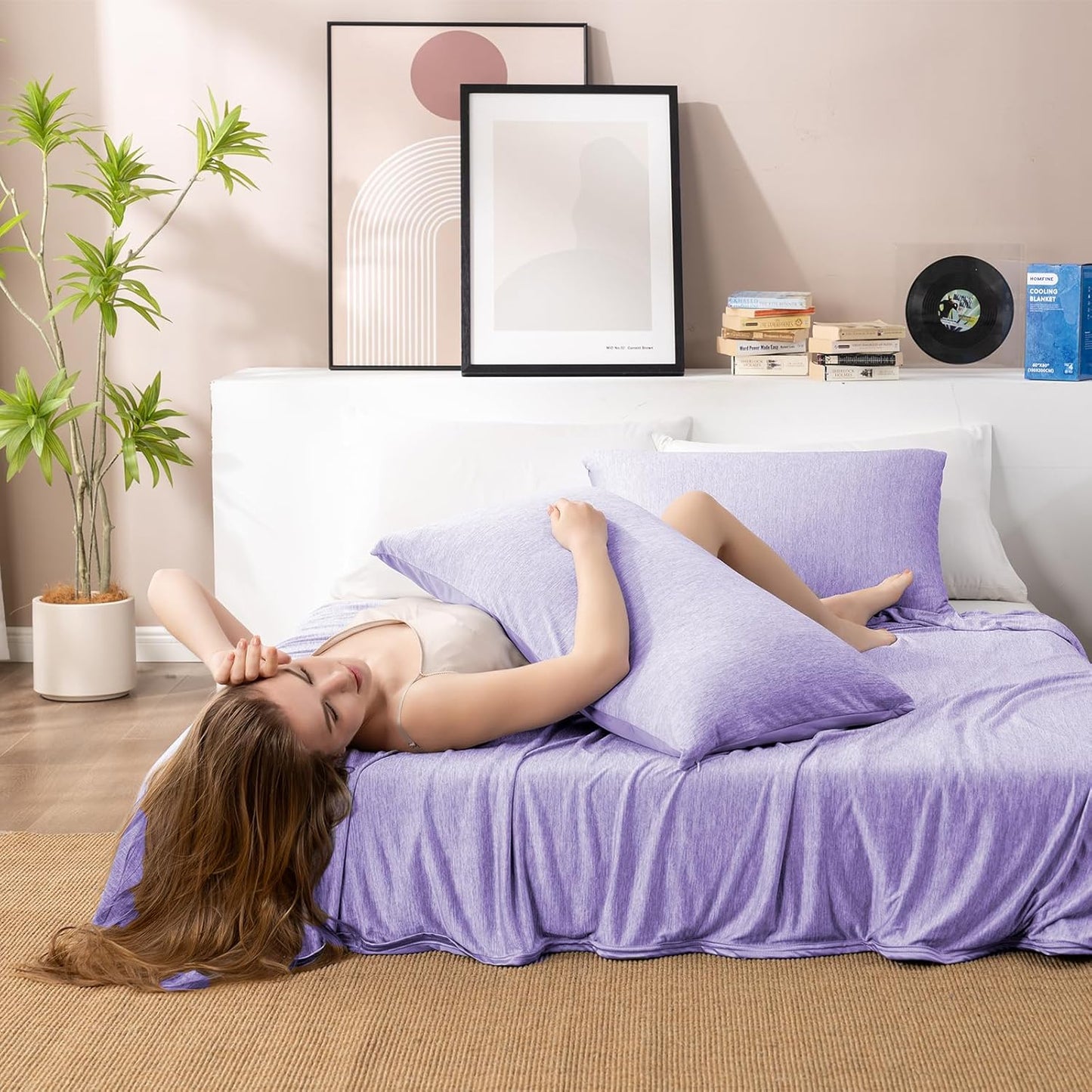 HOMFINE Cooling Blankets for Hot Sleepers - Summer Blanket Thin Lightweight Breathable Soft Double Side Enhanced Cooling for Bed Couch Sofa, Keep Cool for Night Sweats (Purple, 108 x 90 inches)