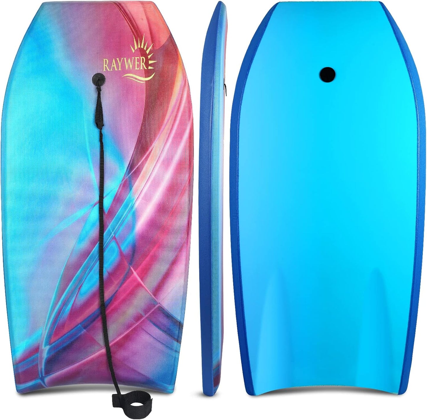 Body Board Lightweight with EPS Core, HDPE Slick Bottom, Leash & Adjustable Wrist Rope, Great Surfing for Kids and Adults
