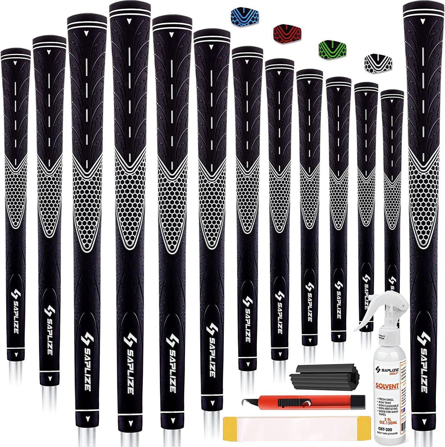 SAPLIZE Golf Grips Set of 13, Bundle with Tape or Full Regripping Kit, Jumbo / Mid / Standard / Undersize, Women / Men Anti-slip Rubber Golf Club Grips, CC01 Series