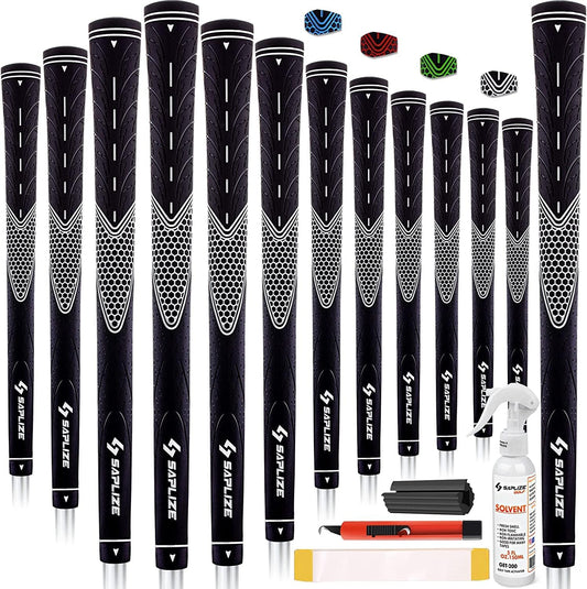 SAPLIZE Golf Grips Set of 13, Bundle with Tape or Full Regripping Kit, Jumbo / Mid / Standard / Undersize, Women / Men Anti-slip Rubber Golf Club Grips, CC01 Series