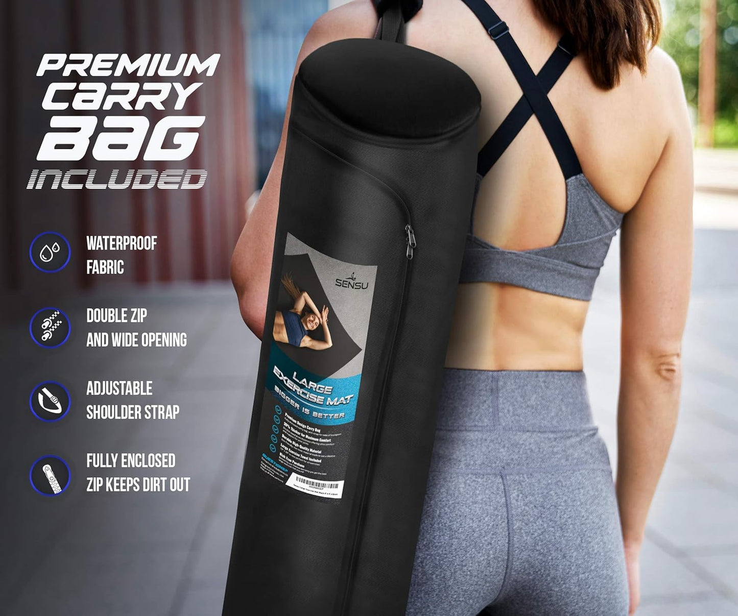 Sensu Large Exercise Mat – 6' x 4' x 8.5mm Extra Thick – Durable and Shoe-Friendly Workout Mat for Home Gym – Non-Slip Fitness Mat for Strength Training, Stretching, Cardio, and Balance Exercises