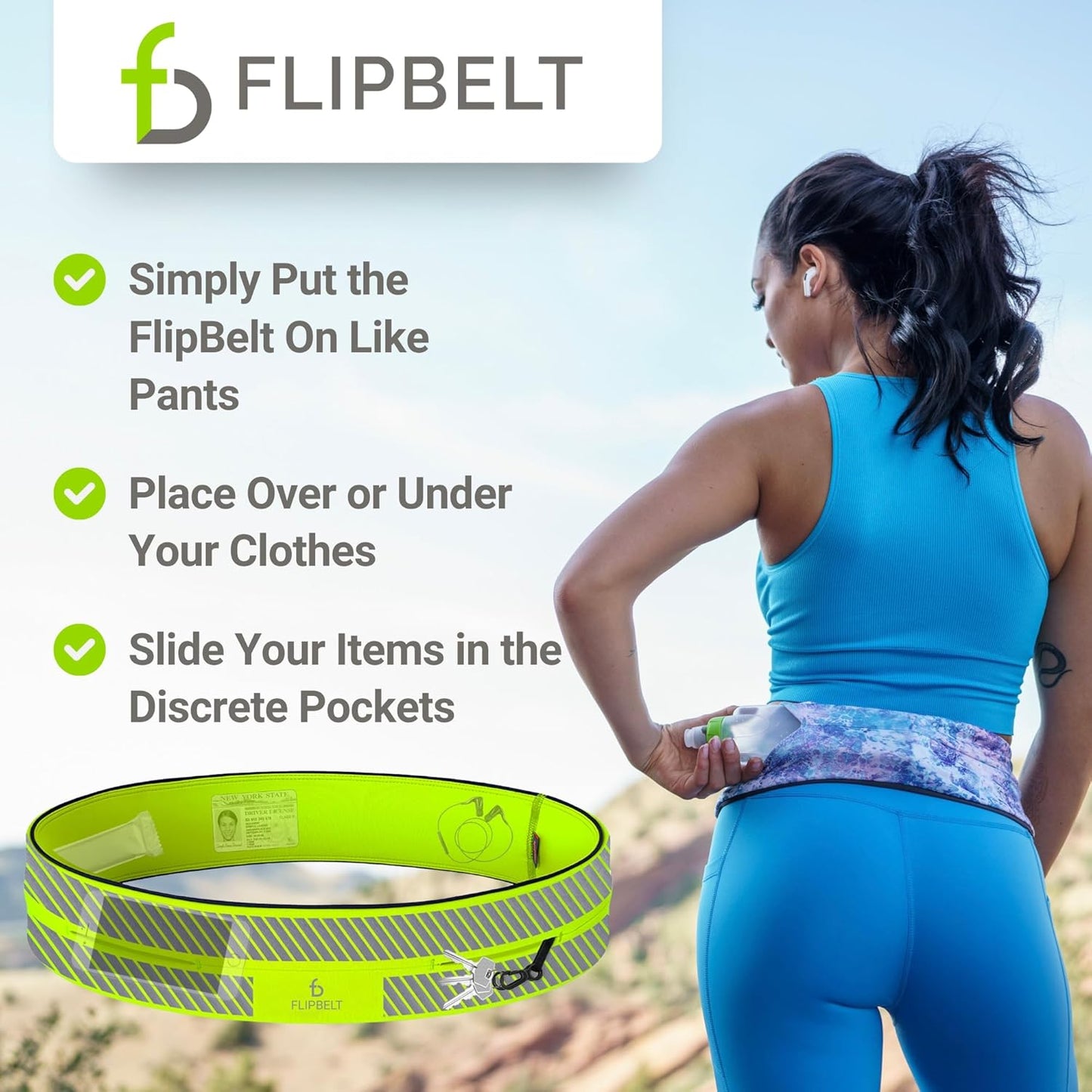 FlipBelt Classic Running Belt, Running Fanny Pack for Women and Men, USA Company