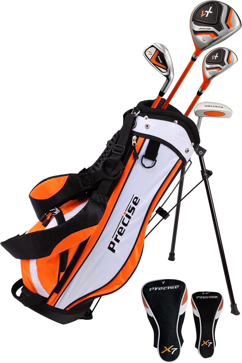 Precise X7 Kids Golf Clubs Set for Ages 3-5, 6-8, 9-12 | Right/Left Hand Girls & Boys Golf Clubs with Lightweight Graphite Shafts, Hybrid & Stand Bag