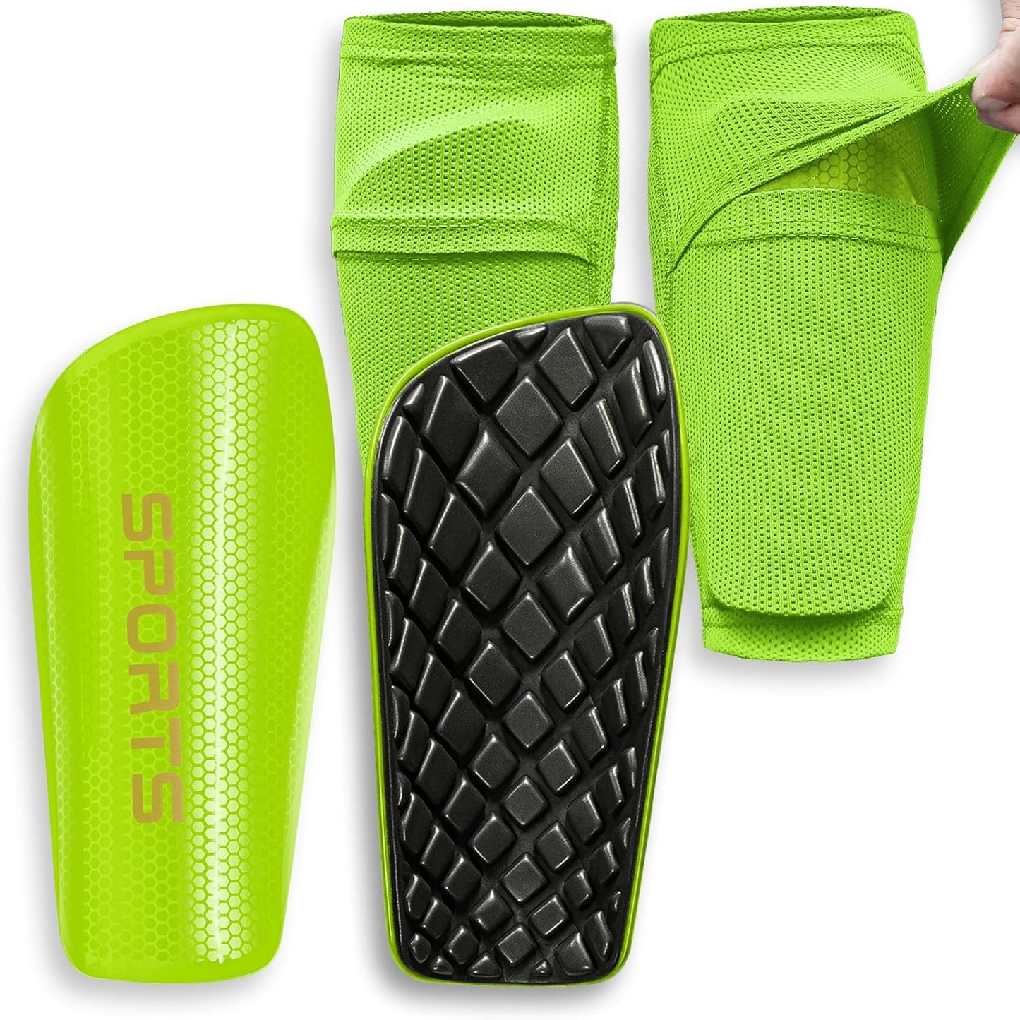 Soccer Shin Guards for Kids Youth Adults - Shin Pads and Sleeves with Optimized Insert Pocket for Boys Girls Men Women for Football Games - Protective Soccer Equipment