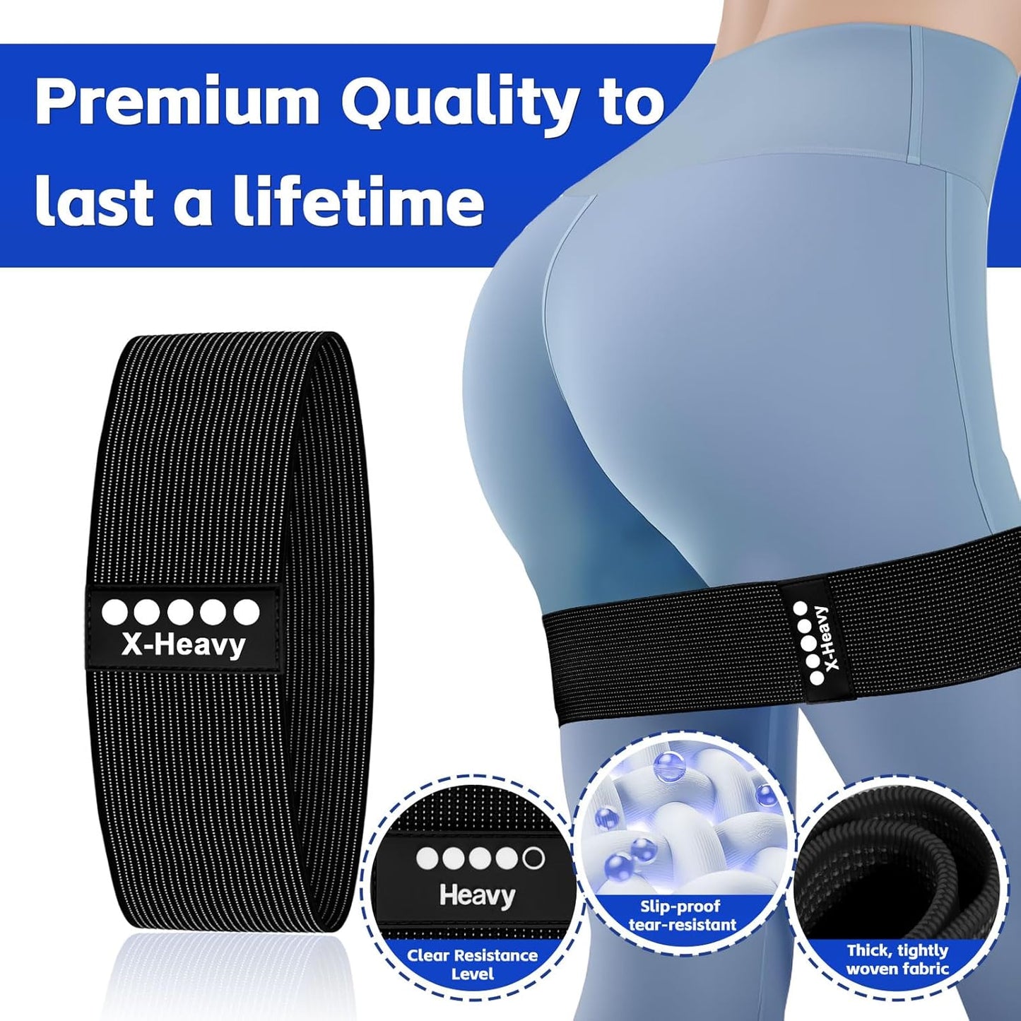 Resistance Bands for Working Out - Exercise Bands Set with Workout Guide - Fabric Elastic Bands for Physical Therapy - Fitness Bands Ideal for Legs Hip Glute