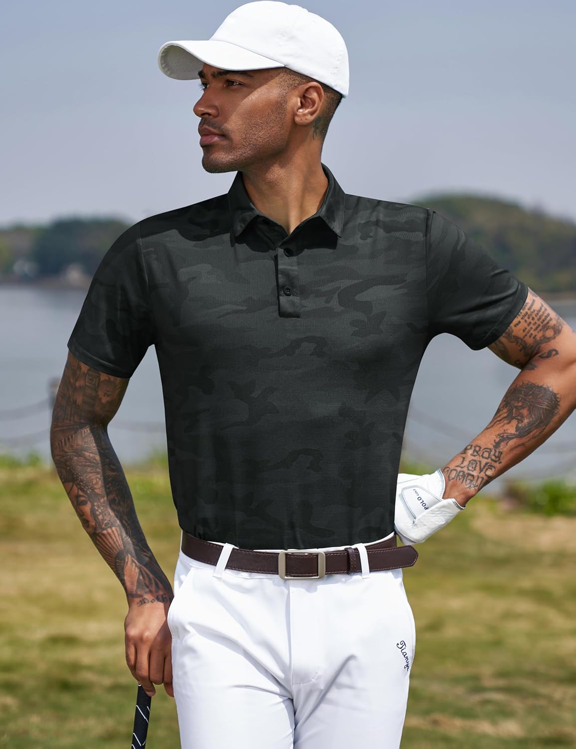 TAPULCO Mens Quick Dry Polo Shirts Camouflage Pattern Performance Athletic Lightweight Breathable Casual Golf Tshirts