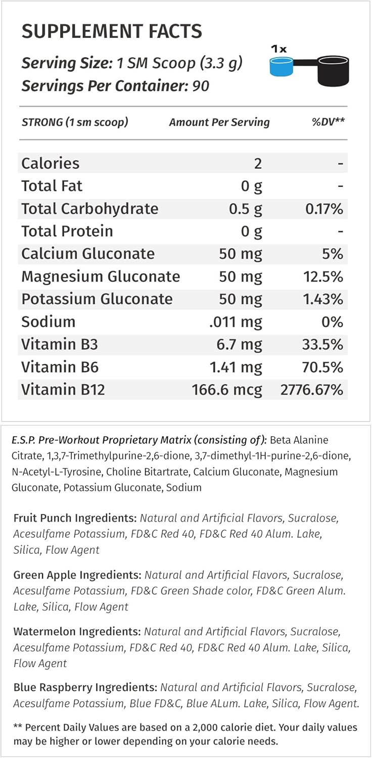 Metabolic Nutrition - ESP - Stimulating Pre Workout, Pre Intra Workout Supplement, Energy & Endurance Stimulating, Natural, Safe & Mental Focus, Watermelon 300 Grams (90 Servings)