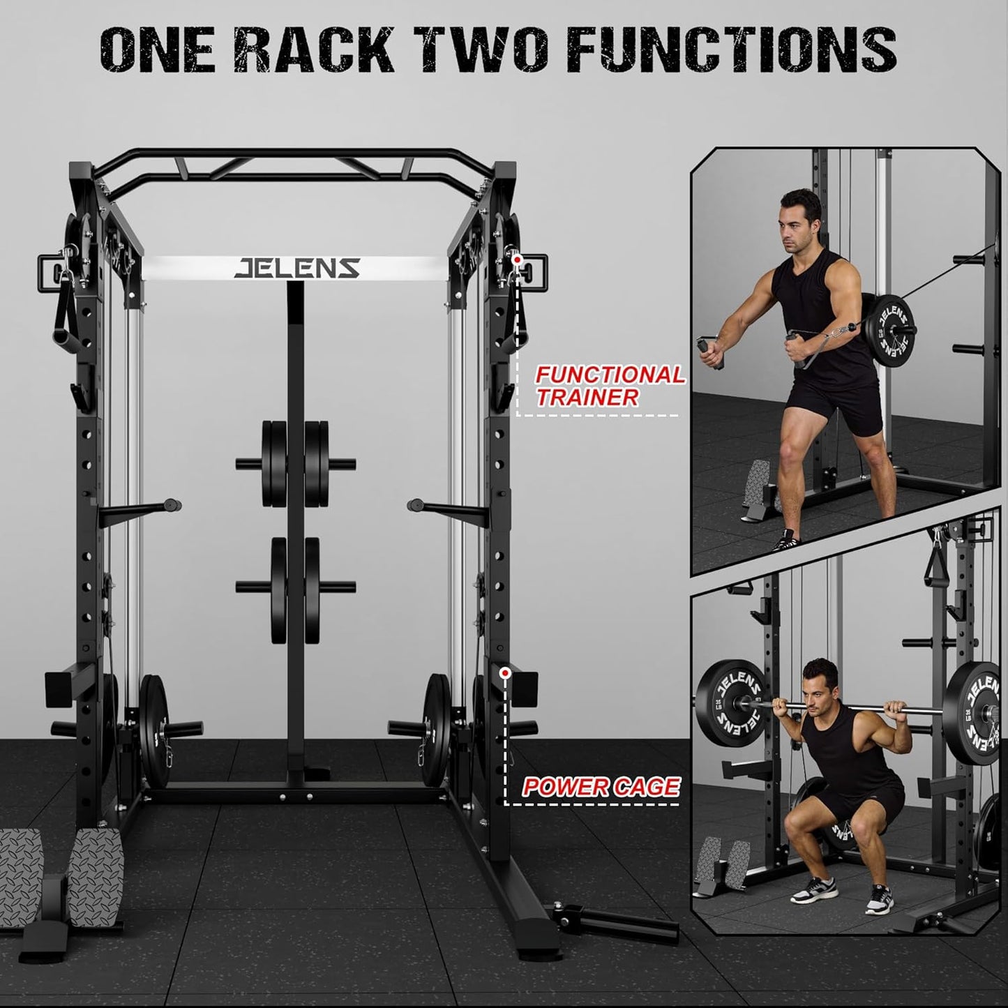 Power Cage, 2000LBS Multi-Function C21 Power Rack with Dual Pulley Cable Crossover System, All-in-One Squat Rack with More Training Attachments