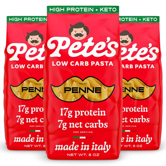 17g High Protein Penne Pasta | 7g Low Carb Keto Pasta | Healthy, Italian Pasta From Italy | 3-Pack, 8oz - Pete's Pasta