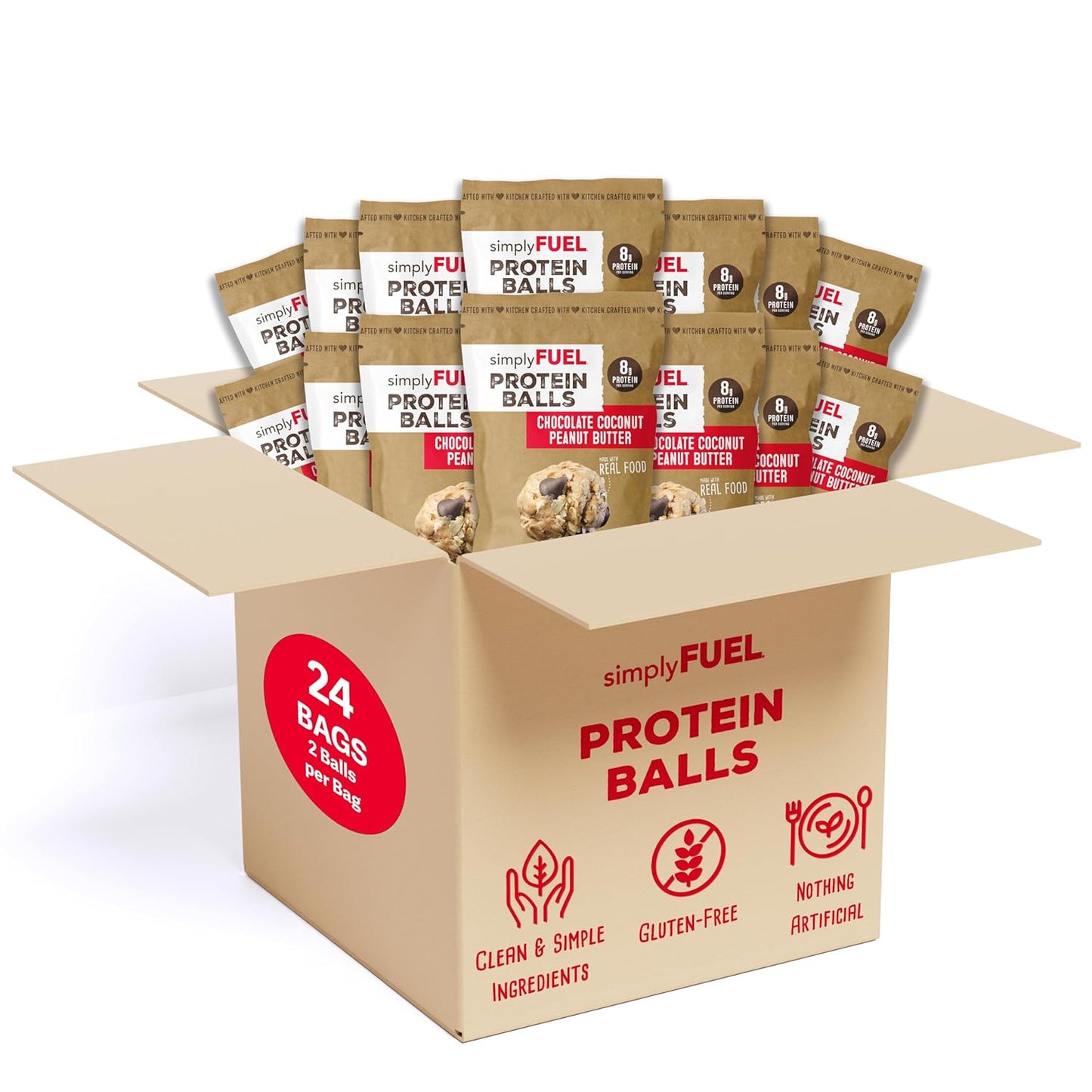 simplyFUEL Whole Food Protein Balls with Probiotics - Chocolate Coconut Peanut Butter Snacks - Protein Snack - Gluten Free Energy Balls (24 Packs)