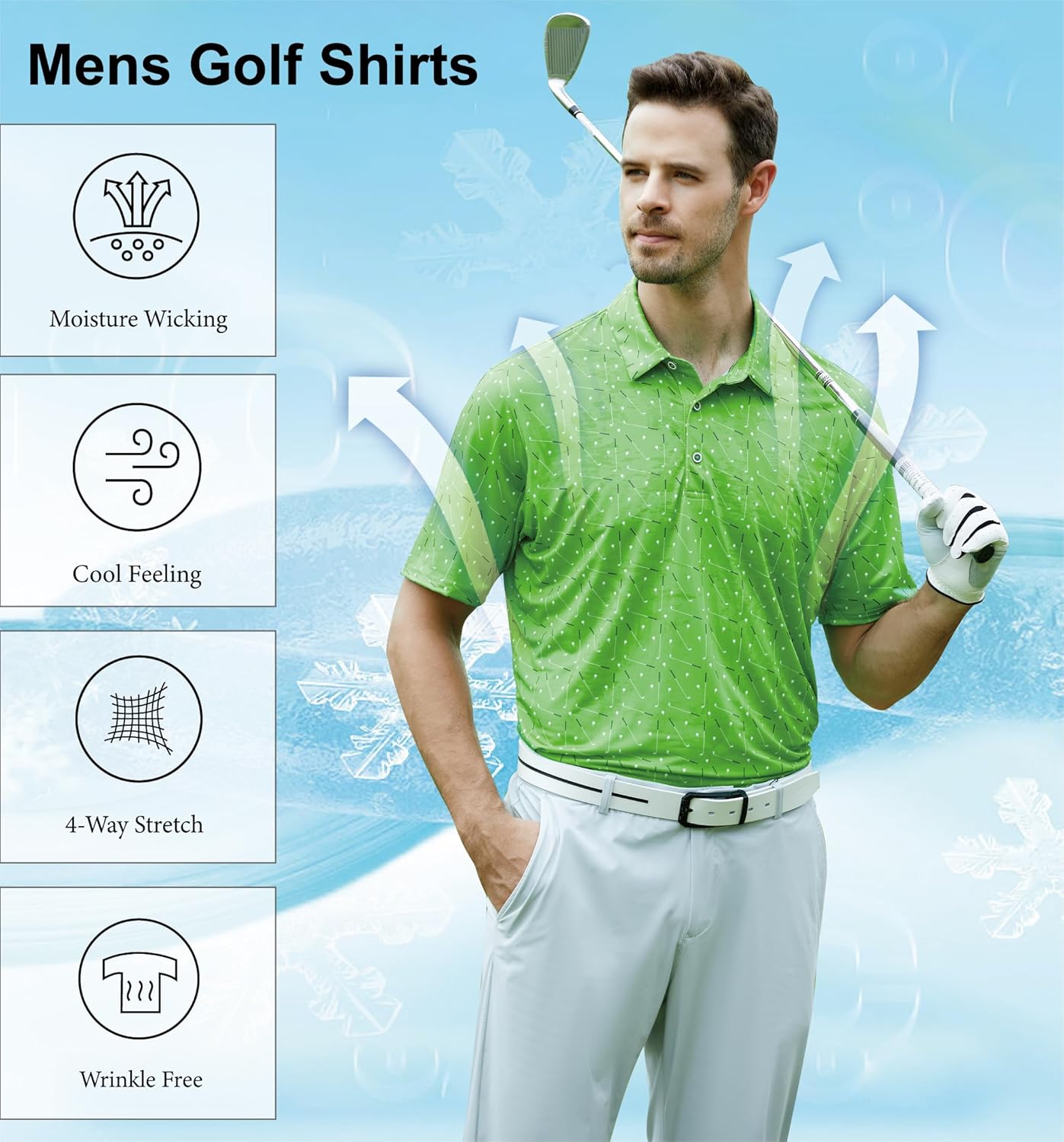 WARHORSEE Golf Polo Shirts for Men Short Sleeve Wrinkle Free 4 Way Stretch Moisture Wicking Performance Collared Tshirts