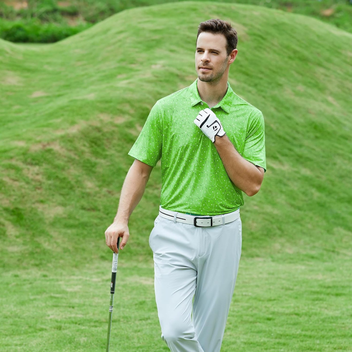 Esabel.C Golf Shirts for Men Dry Fit Performance Short Sleeve Print Moisture Wicking Collared Shirt