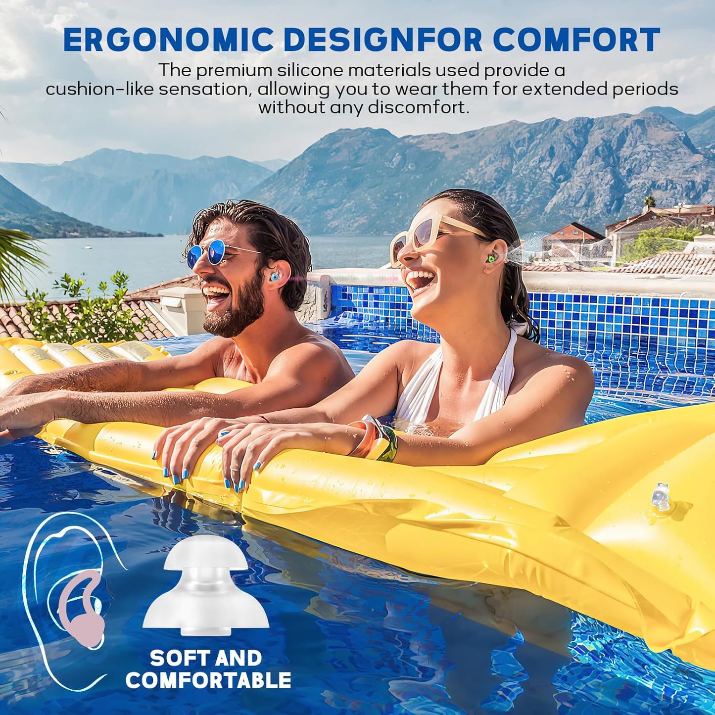 Hearprotek Swimmer Ear Plugs, [2 Pairs] Custom-fit Water Protection Adult Swimming earplugs for Swimmers Pool Shower Bathing and Other Water Sports(Blue&Green)