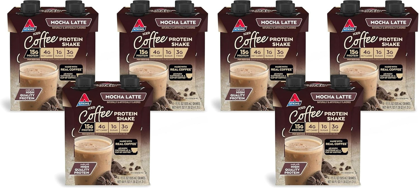 Atkins Mocha Latte Iced Coffee Protein Shake, 15g Protein, Low Glycemic, 4g Net Carb, 1g Sugar, Keto Friendly (Pack of 2)
