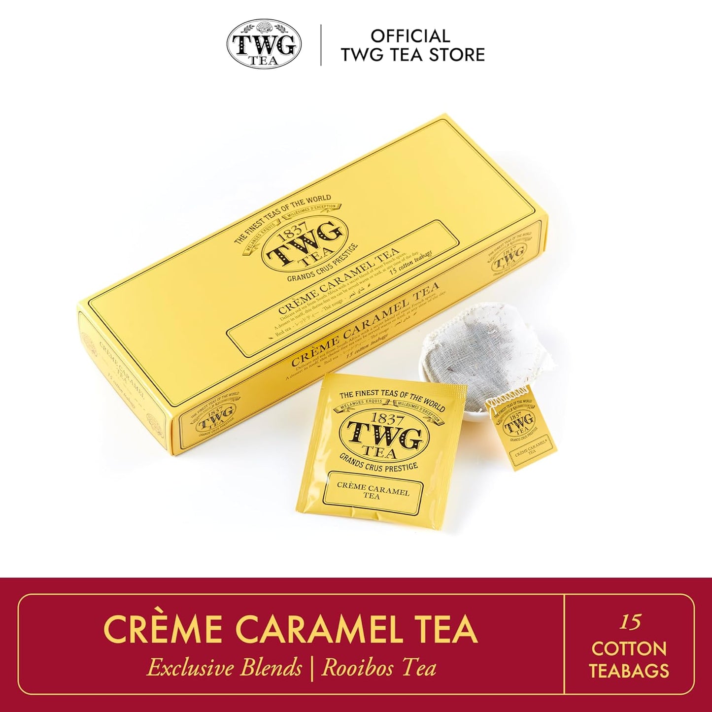 TWG Tea | Crème Caramel Tea | Rooibos Tea | Caramel & Theine-Free | 15 Hand Sewn Cotton Teabags | Gift Set