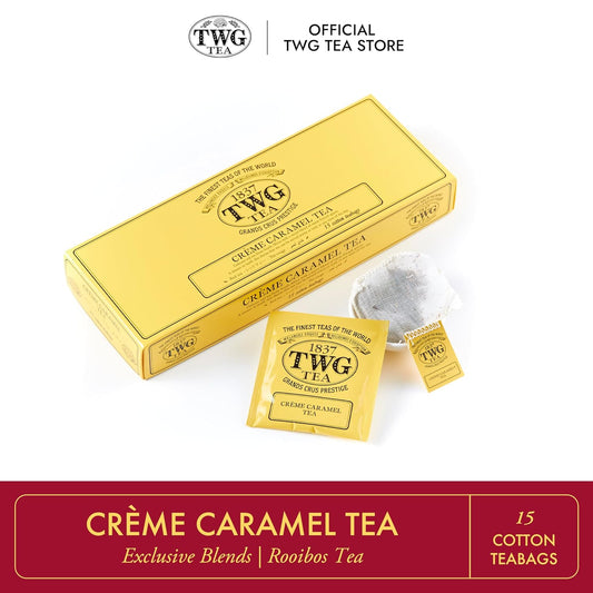 TWG Tea | Crème Caramel Tea | Rooibos Tea | Caramel & Theine-Free | 15 Hand Sewn Cotton Teabags | Gift Set