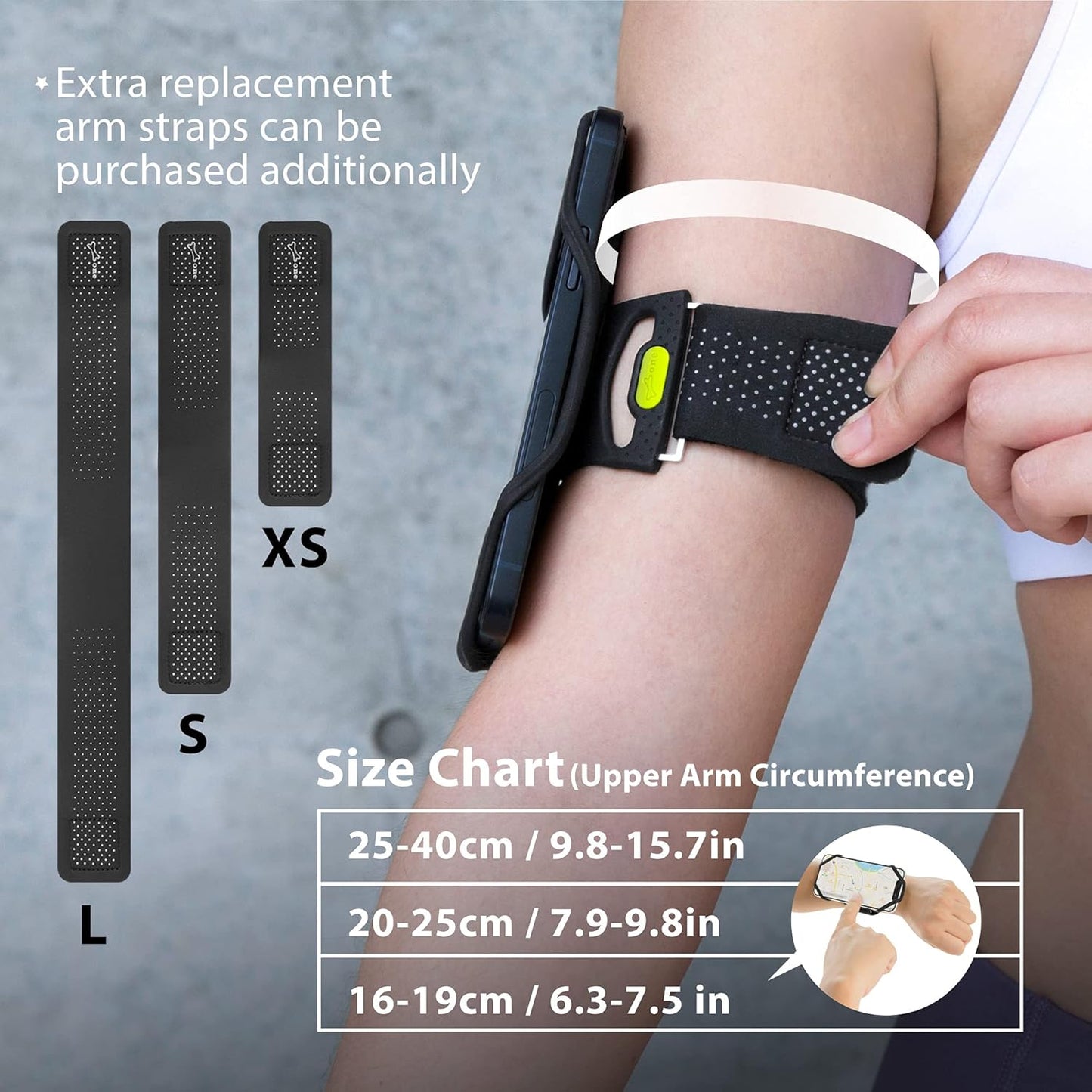 BONE Run Tie 2, Running Phone Holder, Skin-Friendly Silicone Sport Armband with Dual Layer Design for Heat-Dissipation, Workout Phone Carrier for Most Smartphone (S Arm Size/7.9-9.8 inches)