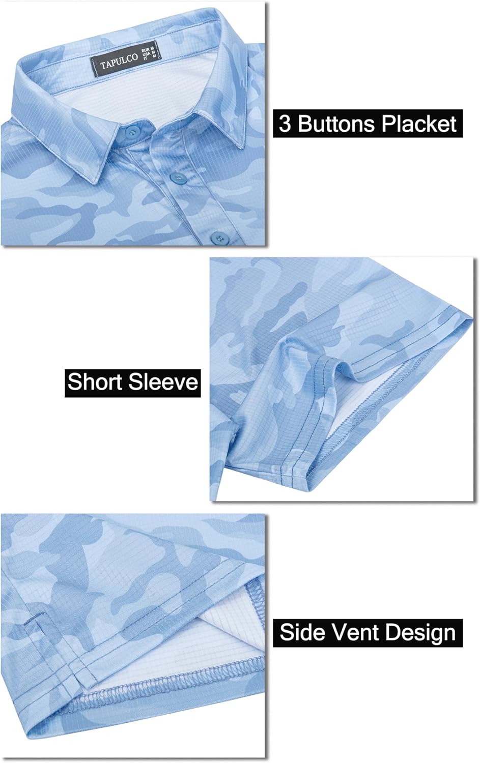 TAPULCO Mens Quick Dry Polo Shirts Camouflage Pattern Performance Athletic Lightweight Breathable Casual Golf Tshirts