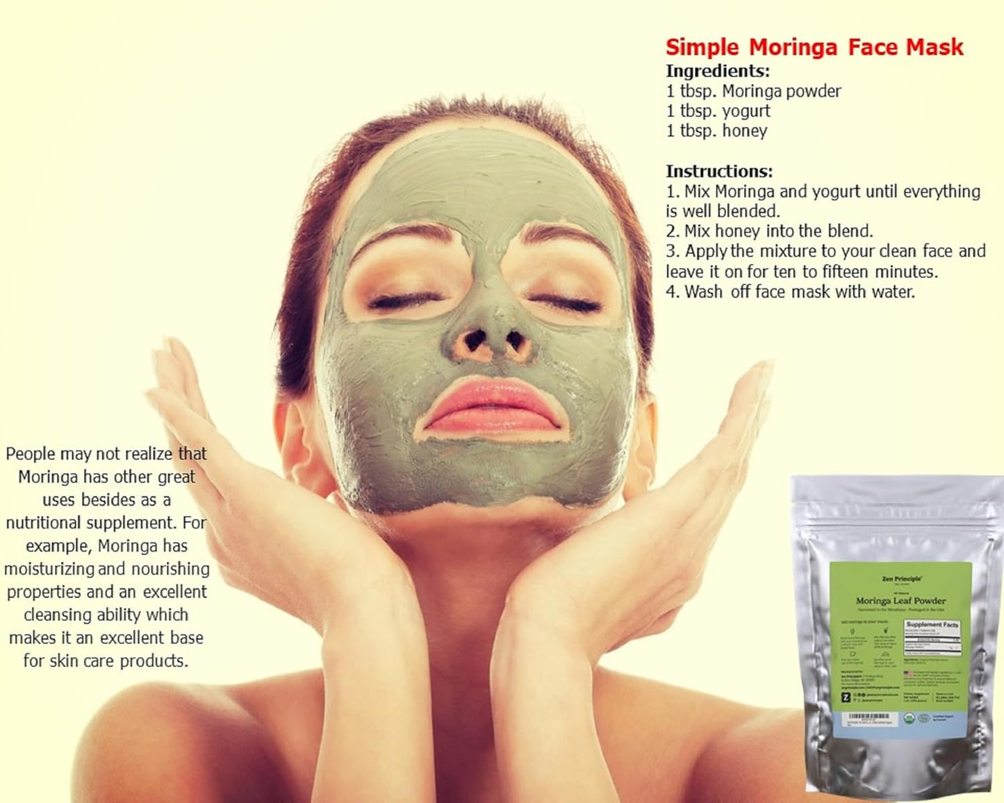 Zen Principle 2-Pack Premium Organic Moringa Oleifera Leaf Powder. USDA Certified Organic.