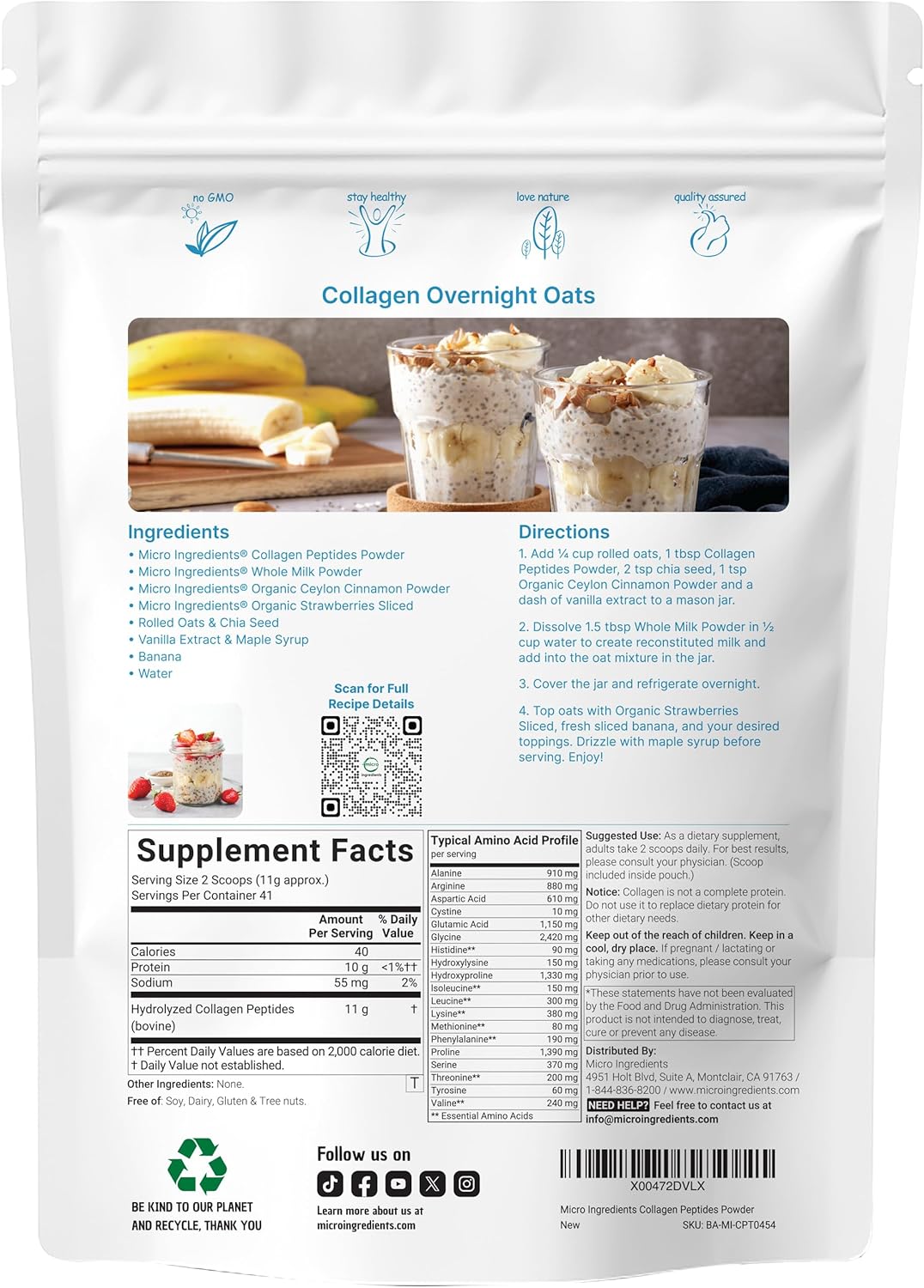 Micro Ingredients Bovine Collagen Peptides Powder, 1lb | Type I & III + Natural Protein | Grass-Fed Bovine Source | Unflavored | Supports Skin, Joint & Bone Health | Paleo, Non-GMO