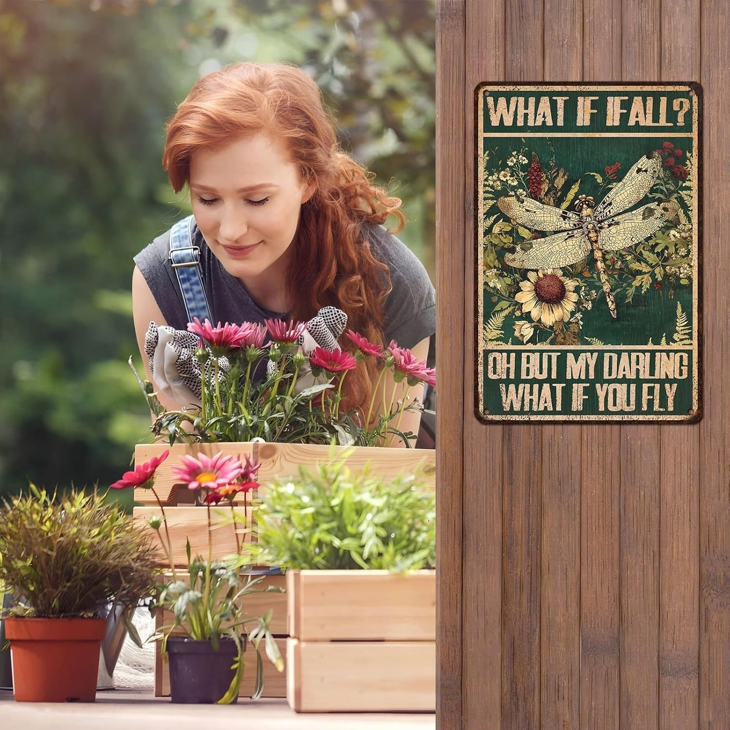 Dragonfly Vintage Tin Sign What If I Fall Metal Tin Sign for Home Bedroom 12 * 8inch