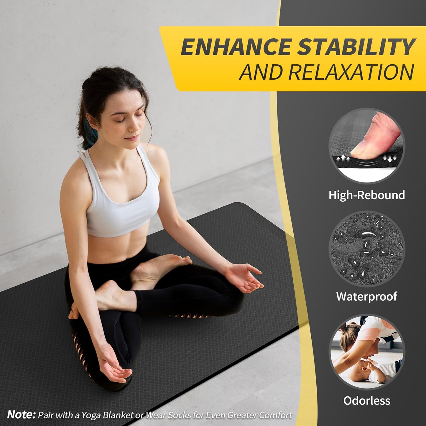 CAMBIVO Yoga Mat for Women Men Kids, 1/3 & 1/4 & 2/5 Inch Extra Thick Yoga Mat Non Slip, 72" x 24" TPE Yoga Mats, Workout Mat with Carrying Strap for Yoga, Pilates and Floor Exercises