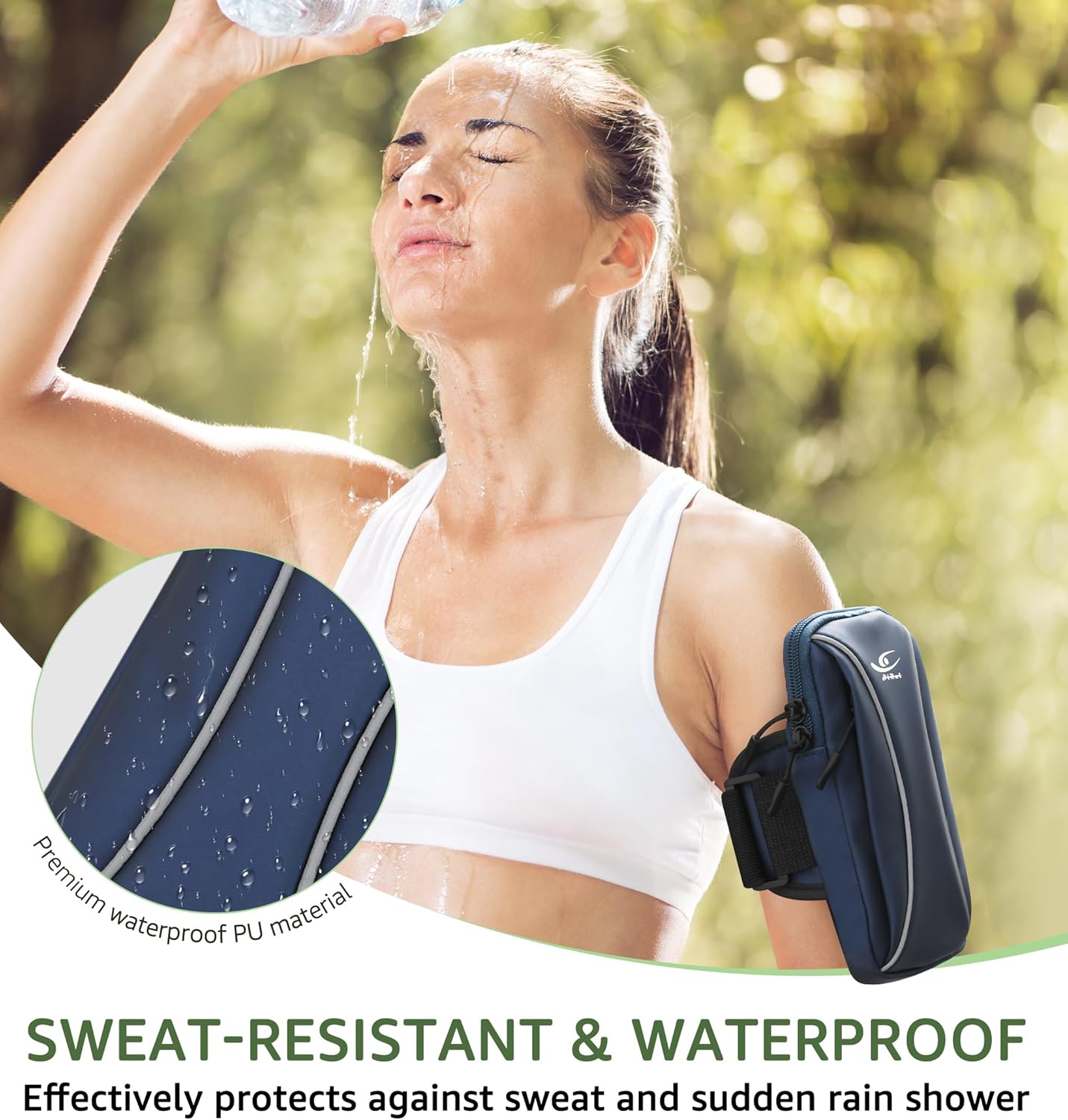 HiRui Arm Bag & Wrist Bag Phone Holder, Sports Running Armband for Gym, Cycling & Workout, Compatible with iPhone 16/15/14 Series, Samsung Galaxy & More, Reflective, Adjustable, Secure Fit (Blue)