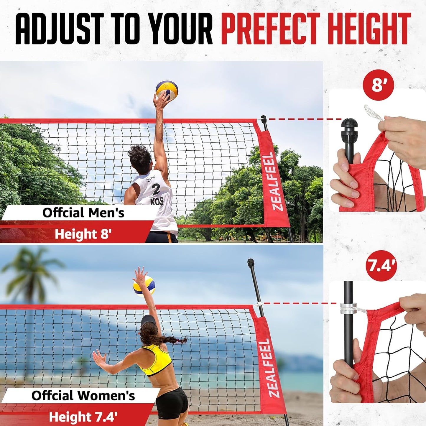 Volleyball Net, 12ft/20ft Training Set Height Adjustable, Portable Freestanding Practice for Hitting or Serving Drills, Pop up With Carry Bag for Backyard or Outdoor