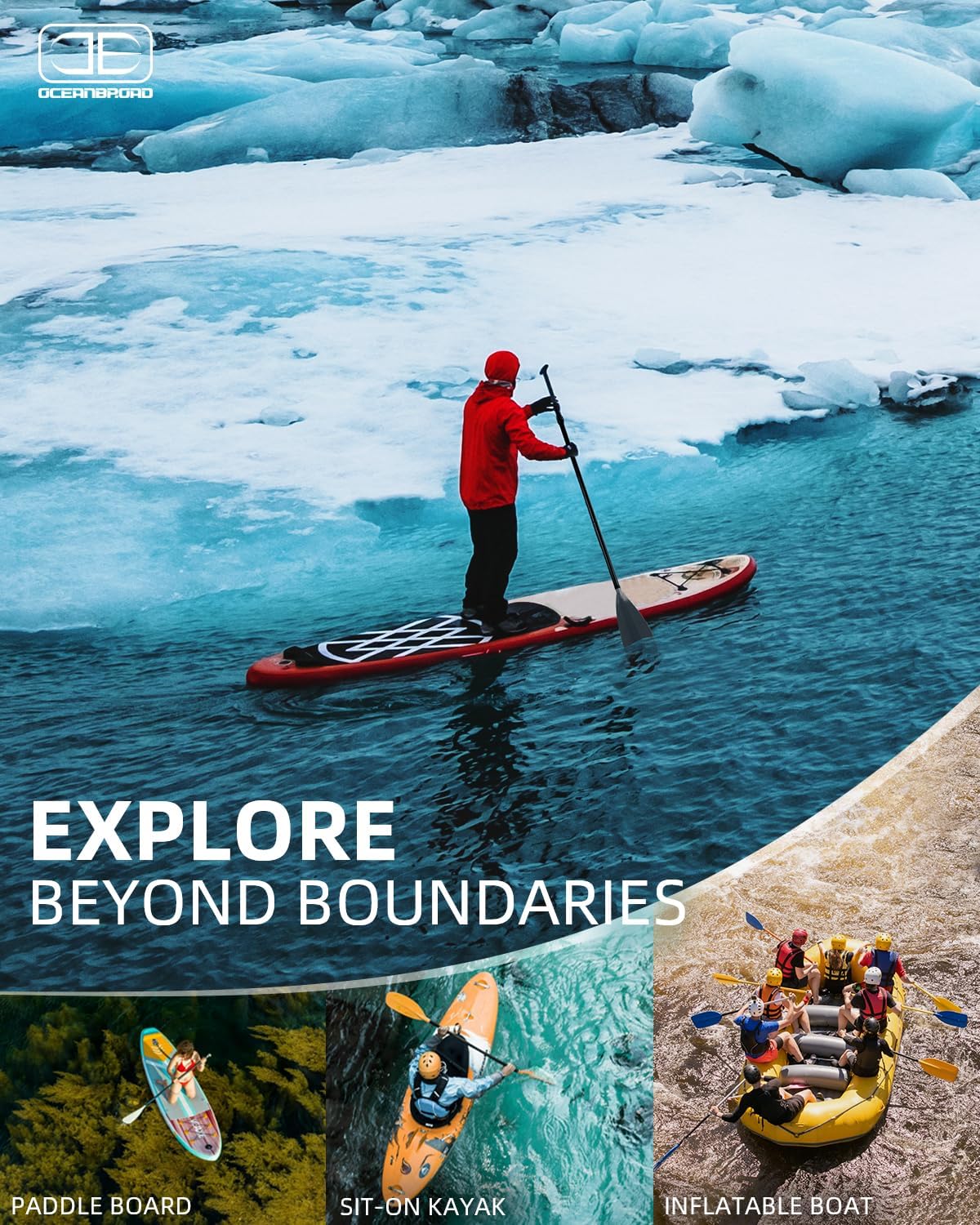 OCEANBROAD SUP Paddle - Adjustable Stand-Up Paddle for Paddleboard Kayak, Adjustable Aluminum Alloy Shaft with Reinforced Nylon Blades