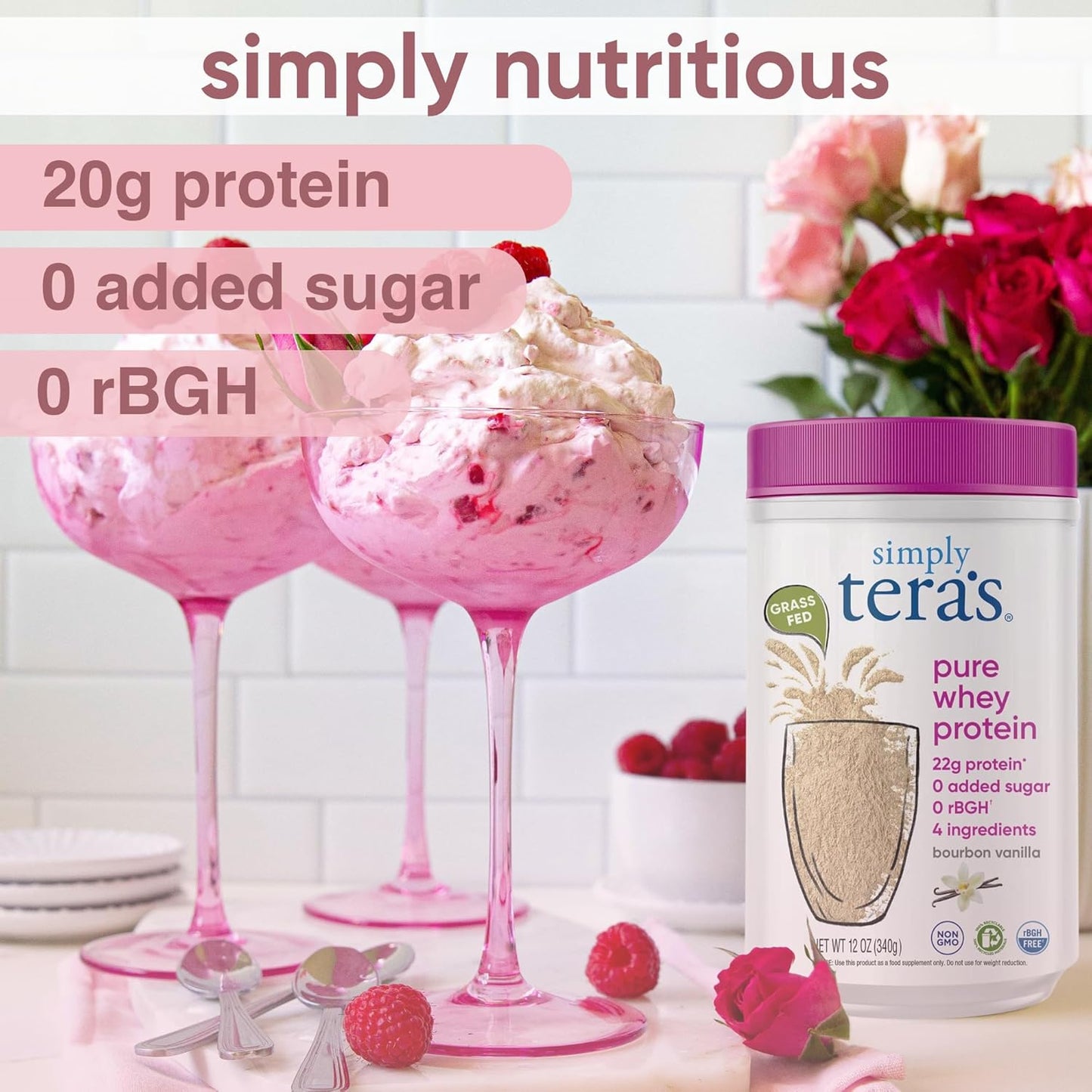 Simply tera's Pure Whey Protein Powder - Vanilla Protein Powder, Grass Fed Whey Protein Powder, Clean Protein Powder Without Artificial Sweeteners, Non-GMO, Kosher, rBGH-Free, Soy-Free - 12 Oz