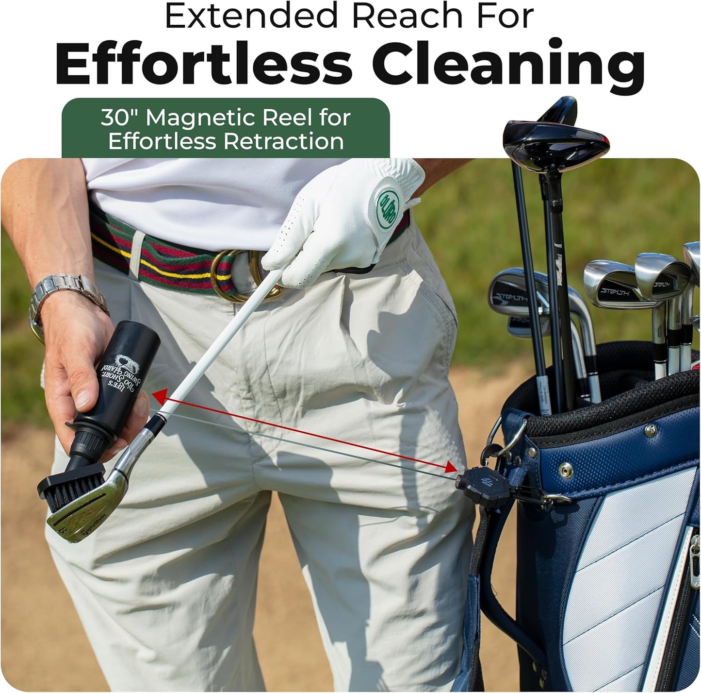 Premium Golf Club Cleaner with Anti-Sag Reel and Integrated Water Bottle - Golf Accessories for Men and Women - Essential Golf Club Brush for Golfer