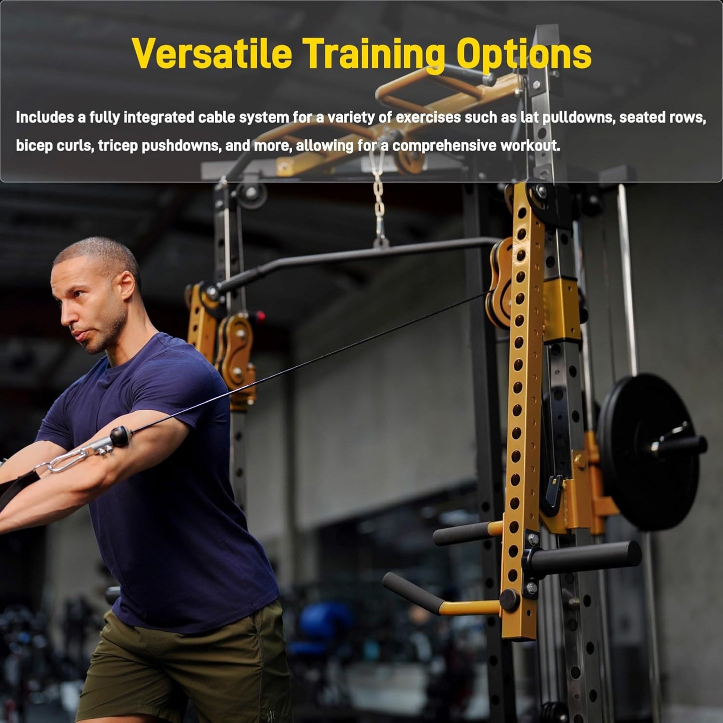 Power Rack with Dual Pulley System, Cable Crossover, LAT Pulldown, Bench Press & Squat Rack, Full Body Strength Training Cage for Home Gym