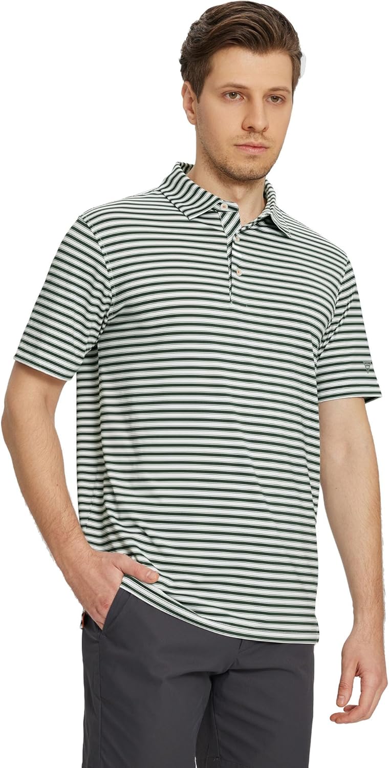 M MAELREG Golf Shirts for Men Short Sleeve Dry Fit Casual Striped Performance Moisture Wicking Collared Mens Polo Shirts