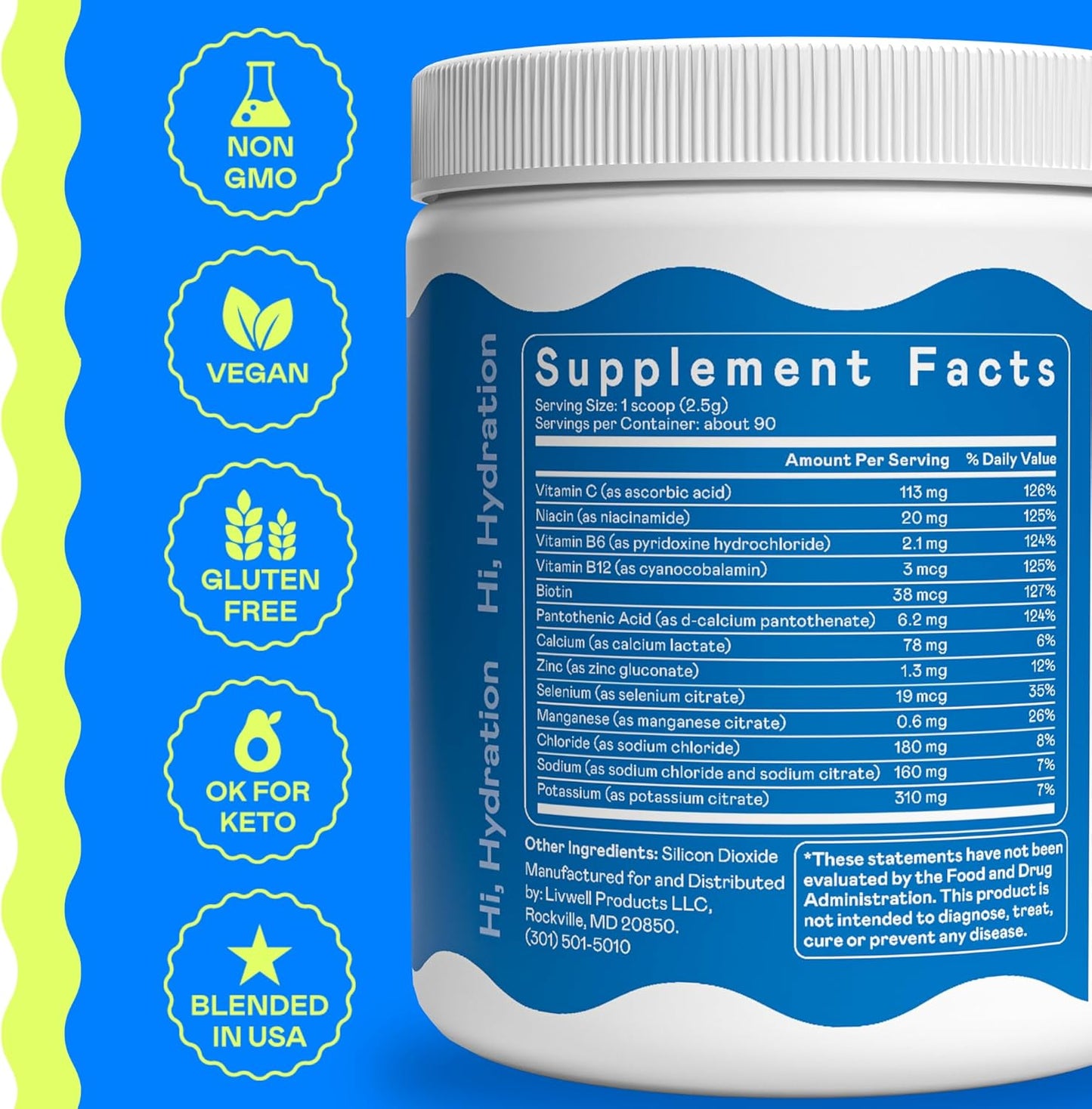 Hi-Lyte Daily Essentials - Electrolytes Powder Mix - Unflavored - Sodium, Potassium, Magnesium, Vitamins - Hydration Support for Daily Wellness, Fasting, Keto - No Sugar, No Carbs, Clean Ingredients