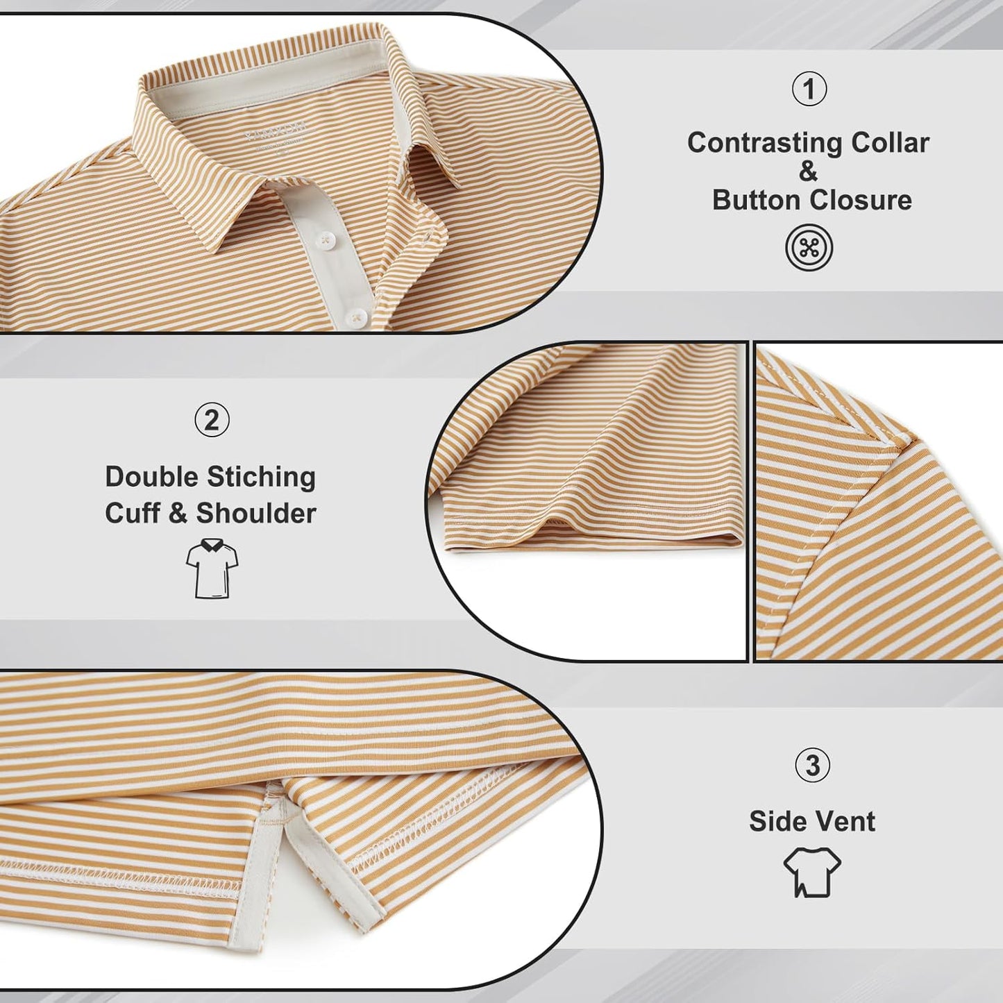 Golf Shirts for Men - Moisture Wicking Short Sleeve Performance Sport Casual Striped Collared Mens Polo Shirt