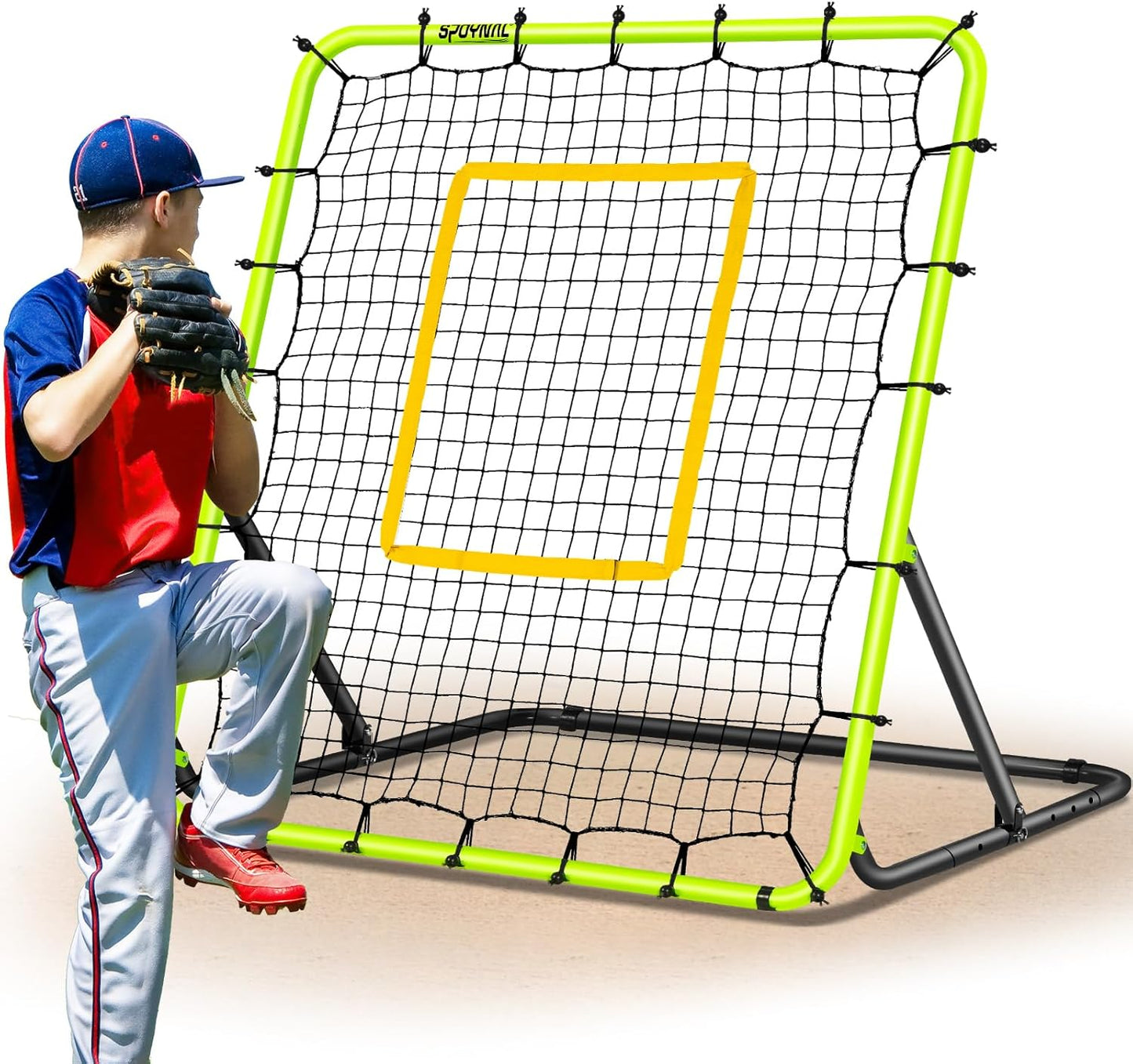 Baseball Rebounder Net 4x4.5FT - 5 Adjustable Angles Baseball Training Equipment for Ground, Line Drive & Fly Balls, Soccer Softball Volleyball Rebounder, Bounce Back Net with Hangbag