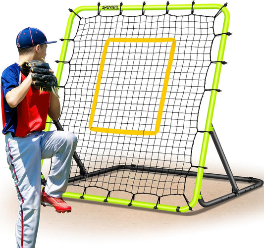 Baseball Rebounder Net 4x4.5FT - 5 Adjustable Angles Baseball Training Equipment for Ground, Line Drive & Fly Balls, Soccer Softball Volleyball Rebounder, Bounce Back Net with Hangbag