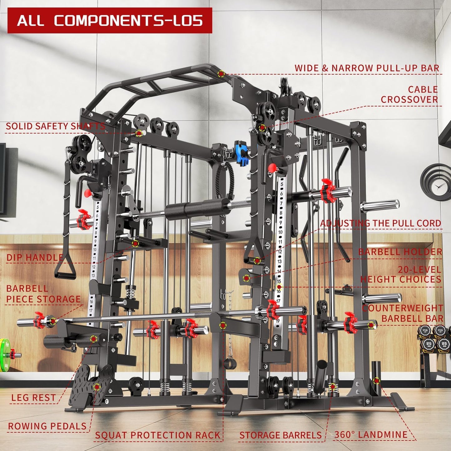 Power Cage,1600lbs Multi-Function Power Rack with Adjustable Cable Crossover System and More Training Attachment, Weight Cage for Home Gym