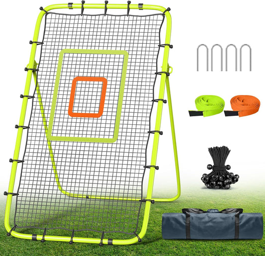 Volleyball Rebounder Net 7x4 Ft, 5-Angle Adjustable Rebounder Net for Practicing Digging, Setting, Spiking, Bounce Back Training Equipment with 2 Target Stripes & Portable Travel Bag for Storage