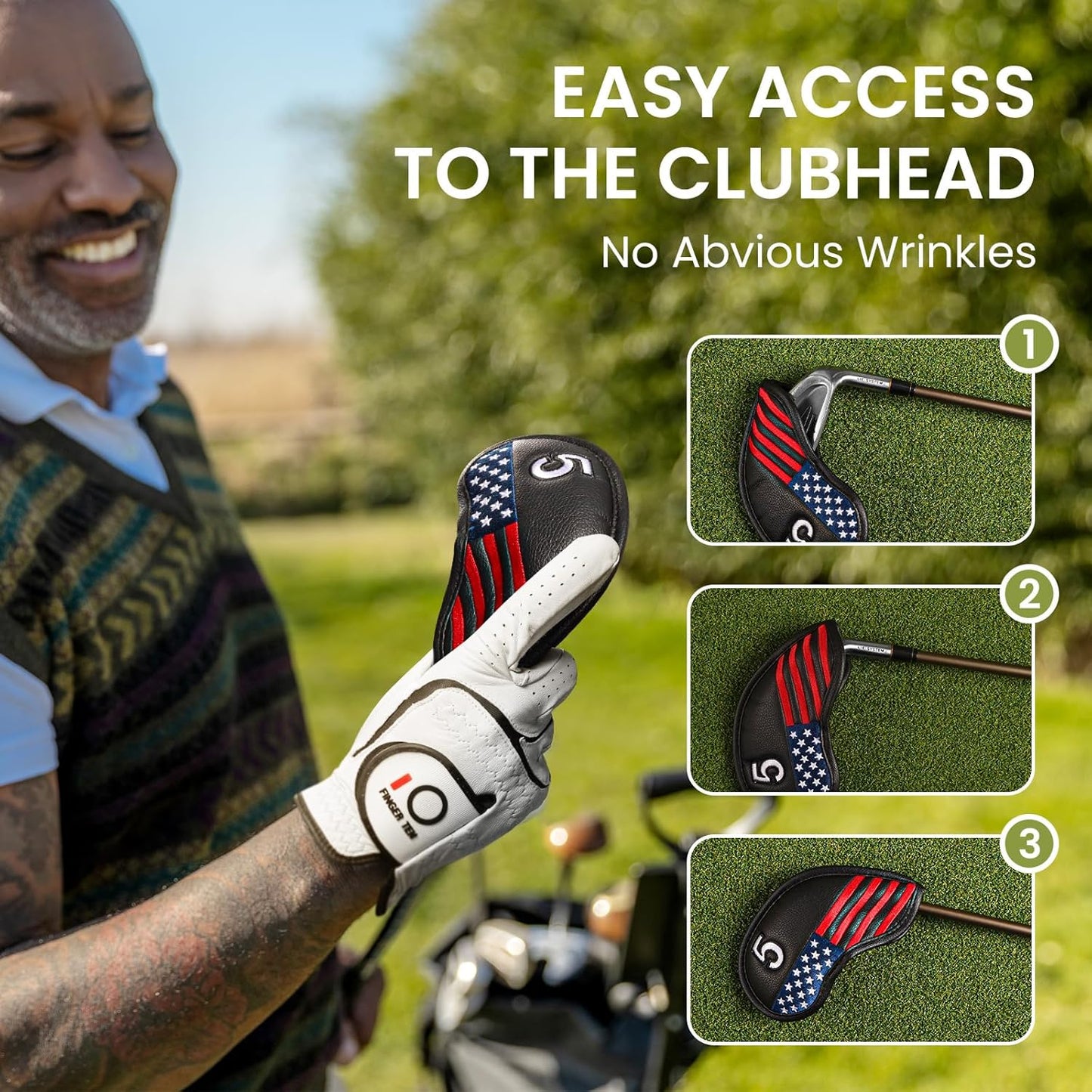 FINGER TEN Premium Synthetic Leather Stylish Iron & Wedge Golf Head Covers Value 12 Piece Set, Embroidered Labels & Fits Most Clubs Gift Set, Travel Protection Accessories